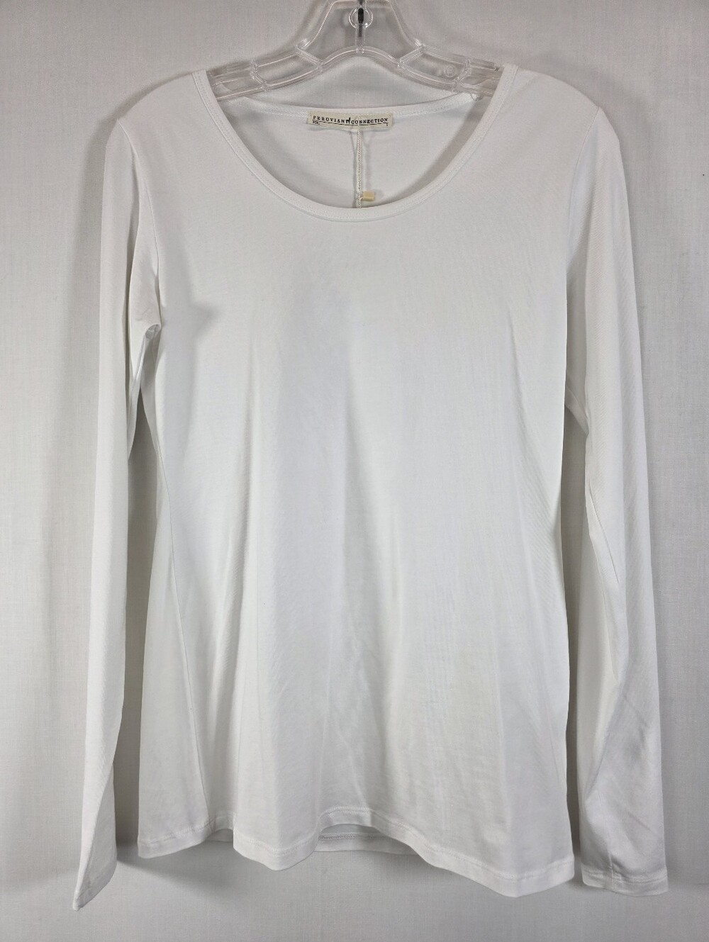 Peruvian Connection White Pima Cotton Long Sleeve Layering Tee Shirt Size Small